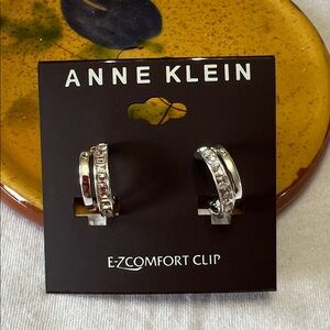 Anne Klein Silver and Red Crystal Clip Earrings